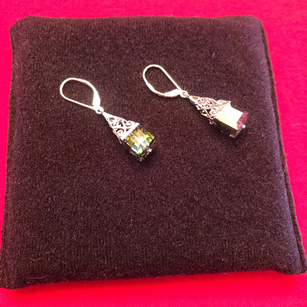 😀Square Aurora Borealis crystal drop earrings.